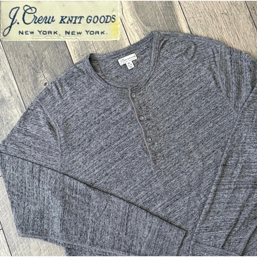 J. Crew Knit Goods Mens XL Slim Henley Shirt Gray Space Dye Cotton Long Sleeve